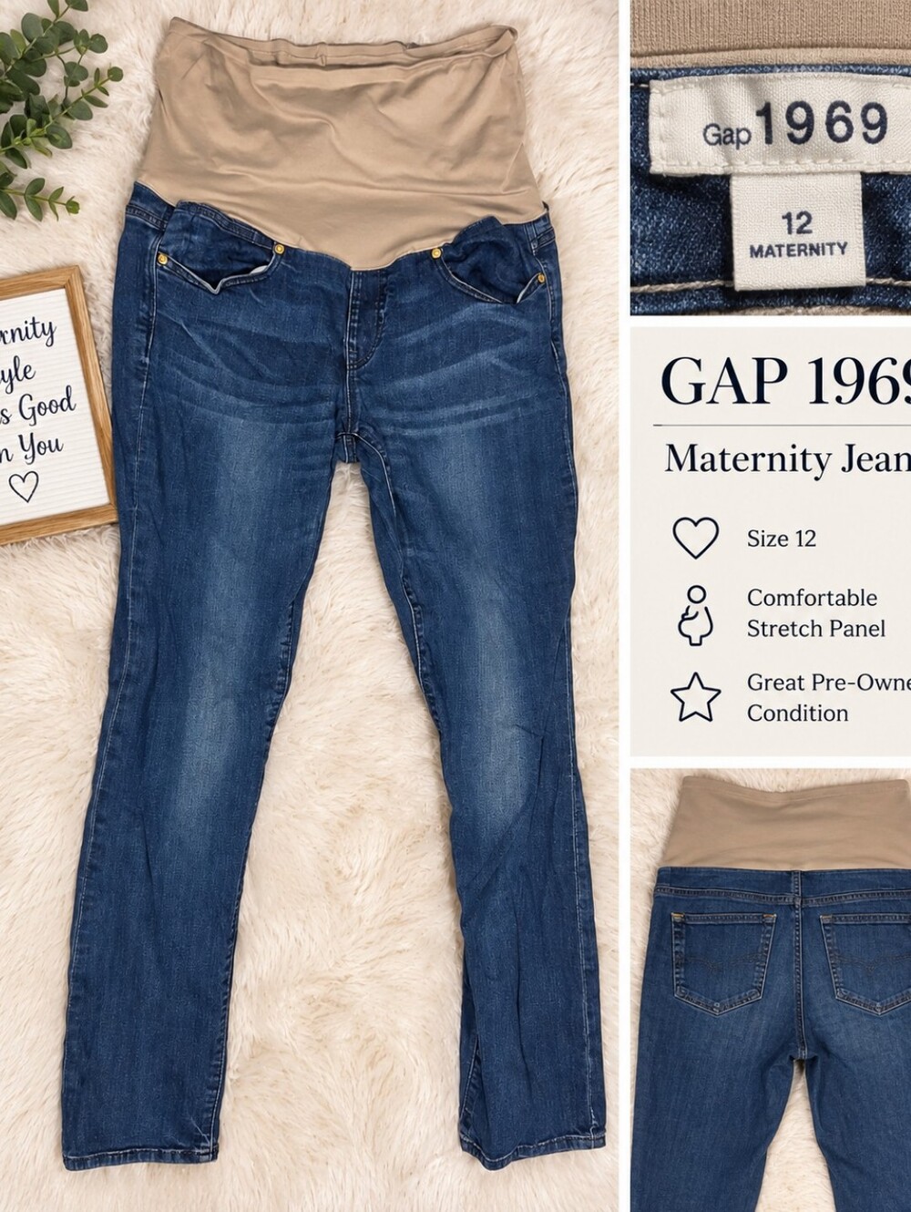 GAP 1969 Women's Maternity Jeggings - Blue with Tan Stretch Panel